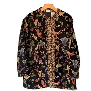 Vintage tapestry woven floral and leopard style blazer